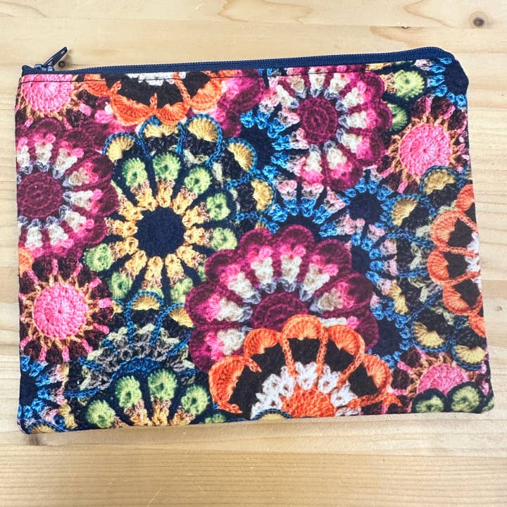 Crochet Flowers Print Zippered Pouch for wholesale by Craftinista Girl