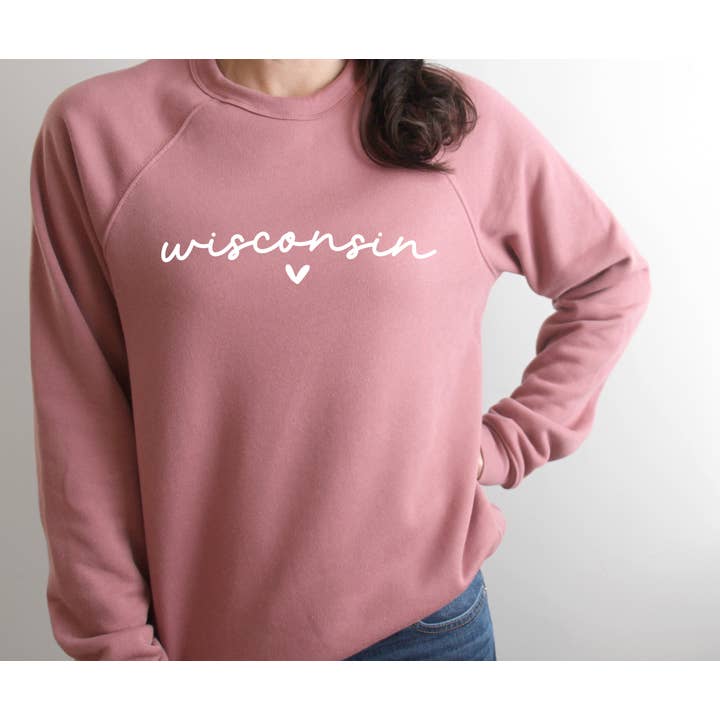 Autumn Rose Co. - Wholesale Graphic Sweatshirt - Women's - Wisconsin Heart Sweatshirt, Women Wisconsin Crewneck, WI1