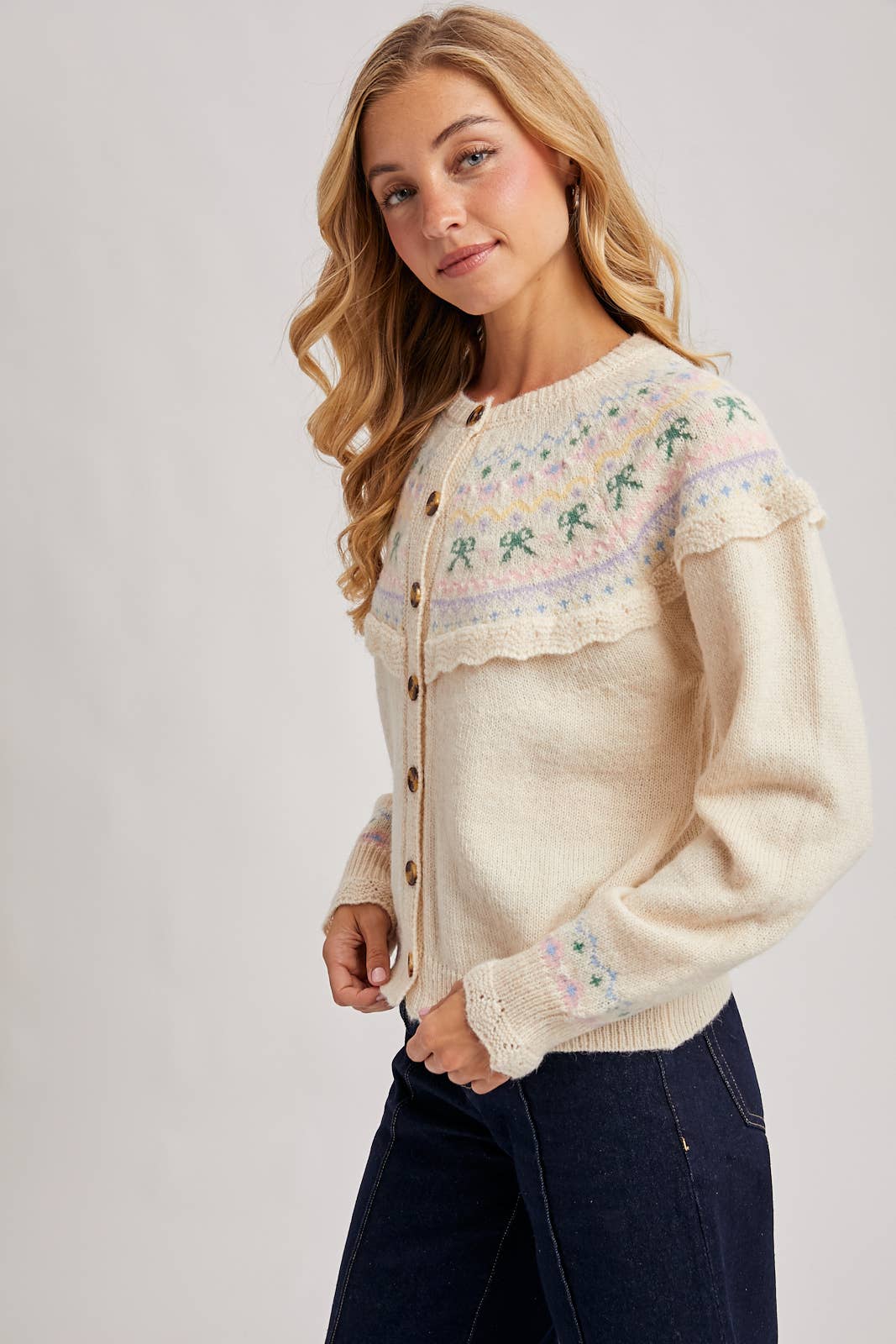 Bluivy - Wholesale Knit Sweater - Women's - BUTTON FRONT FAIR ISLE KNIT SWEATER TOP11