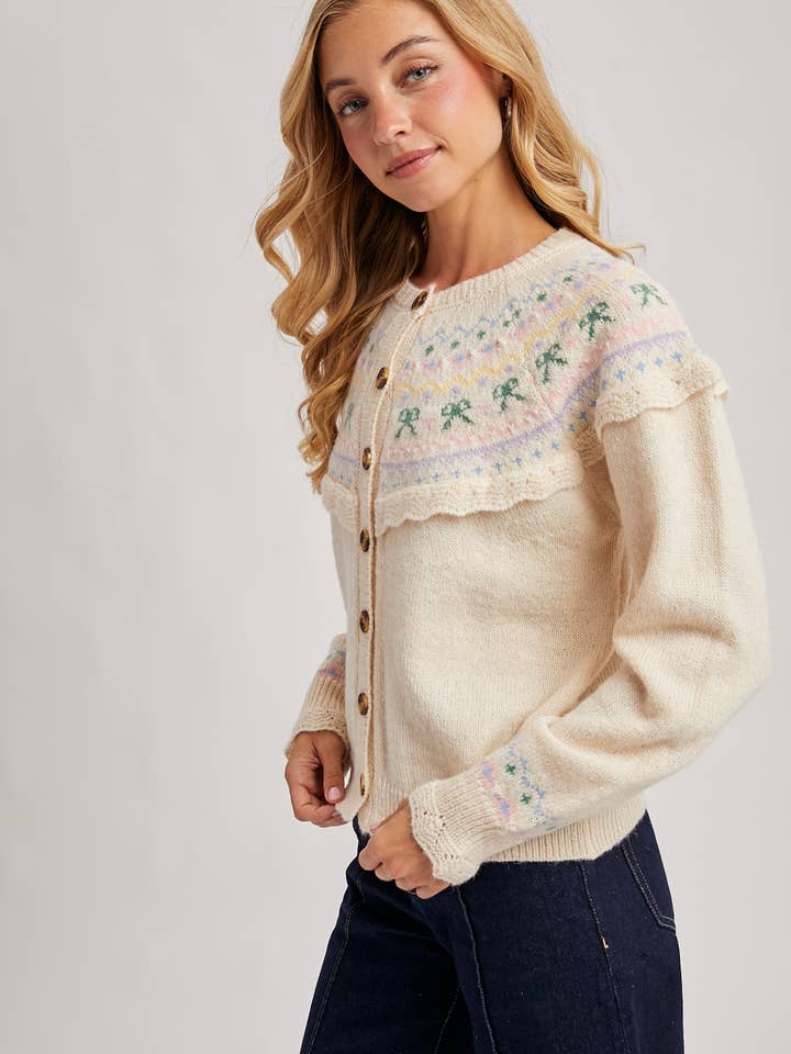 Bluivy - Wholesale Knit Sweater - Women's - BUTTON FRONT FAIR ISLE KNIT SWEATER TOP11