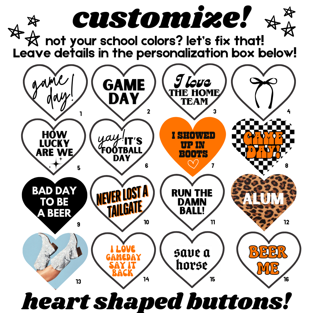 Stilly Button Co - Wholesale Lapel Pin/Button - Heart shape gameday buttons! CUSTOM! Oklahoma State football2