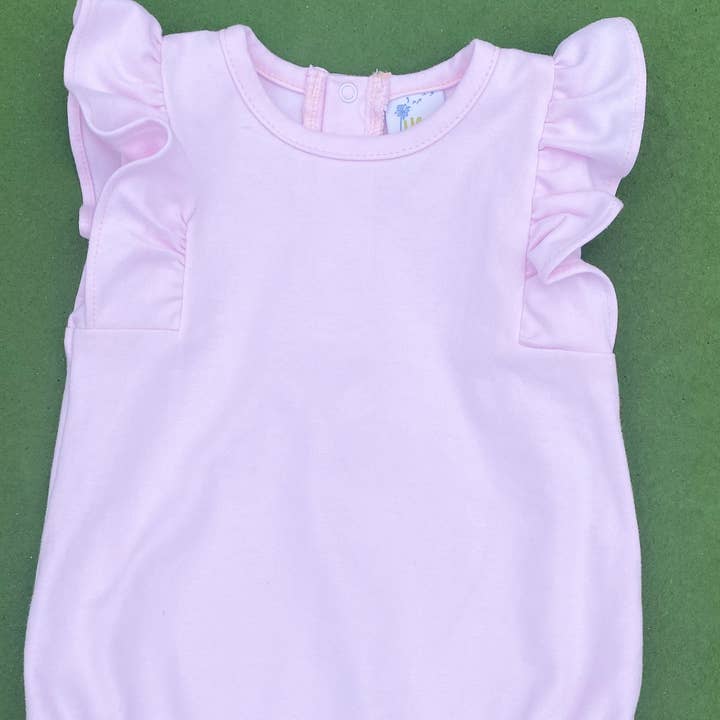 Luxe Pink Flutter Sleeve Bubble for wholesale by Huckleberry Hill Kids