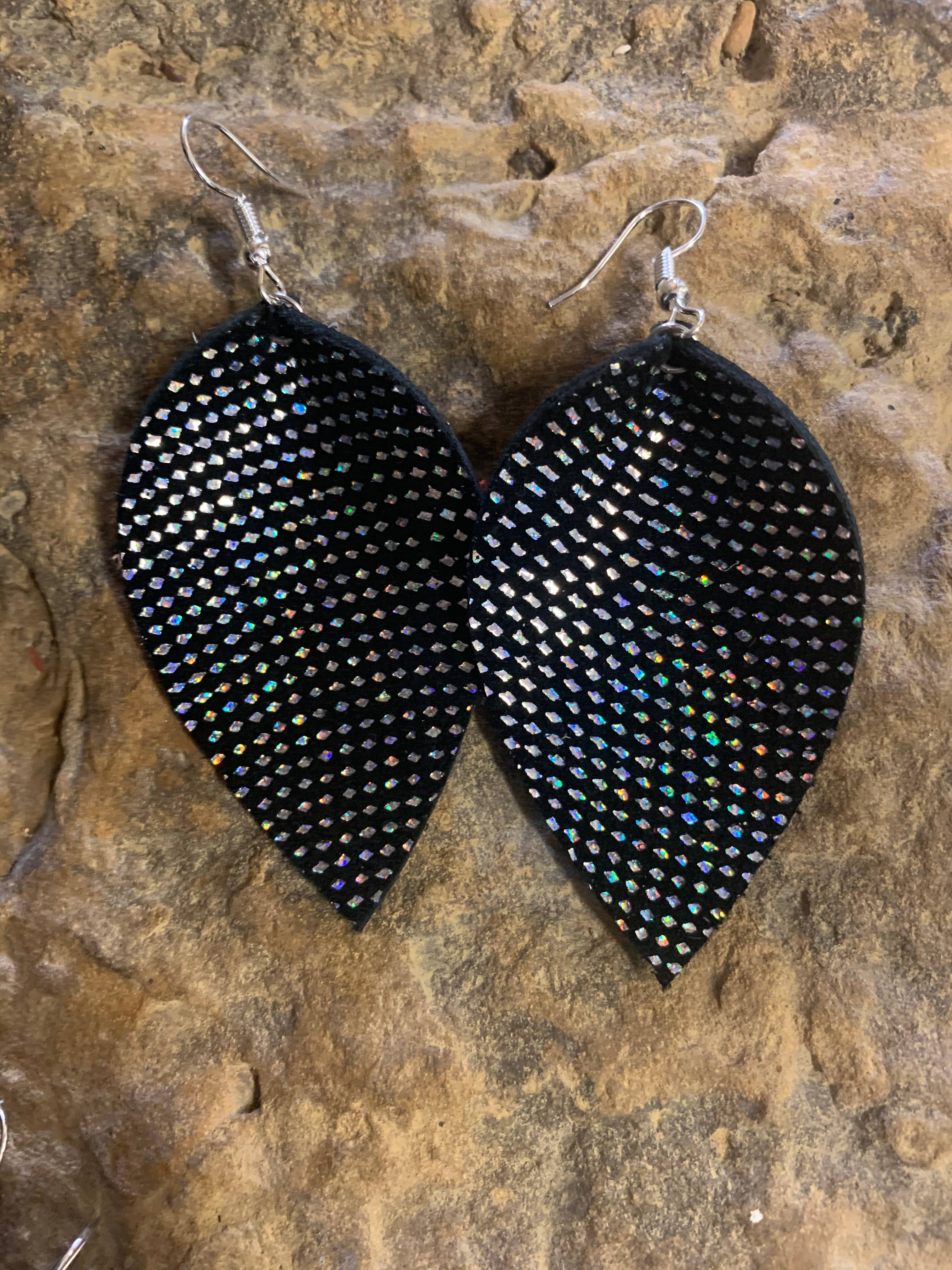 Jill's Jewels - Wholesale Dangle Earrings - Silver Holographic Leather Earrings1