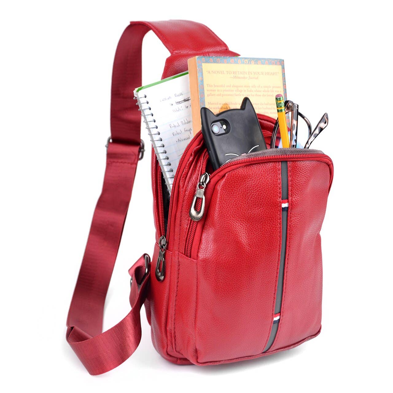 Selini New York - Wholesale Backpack - Women's - Red Crossbody Leather Sling Bag Backpack - FBG1824-RD3