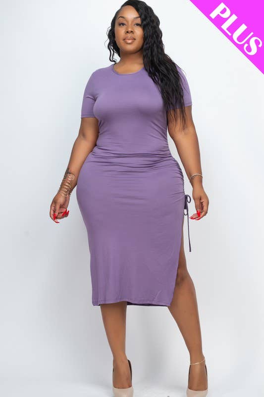 Vanilla Monkey - Wholesale Dress - Women's - Plus Size Drawstring Ruched Side Split Dress4