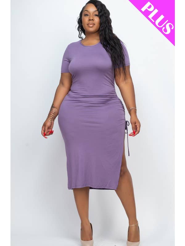 Vanilla Monkey - Wholesale Dress - Women's - Plus Size Drawstring Ruched Side Split Dress4