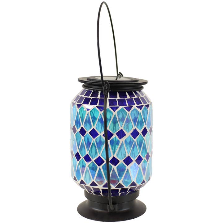 Sunnydaze Decor - Wholesale Lantern - Cool Blue Mosaic Glass Outdoor Solar LED Lantern - 8 in