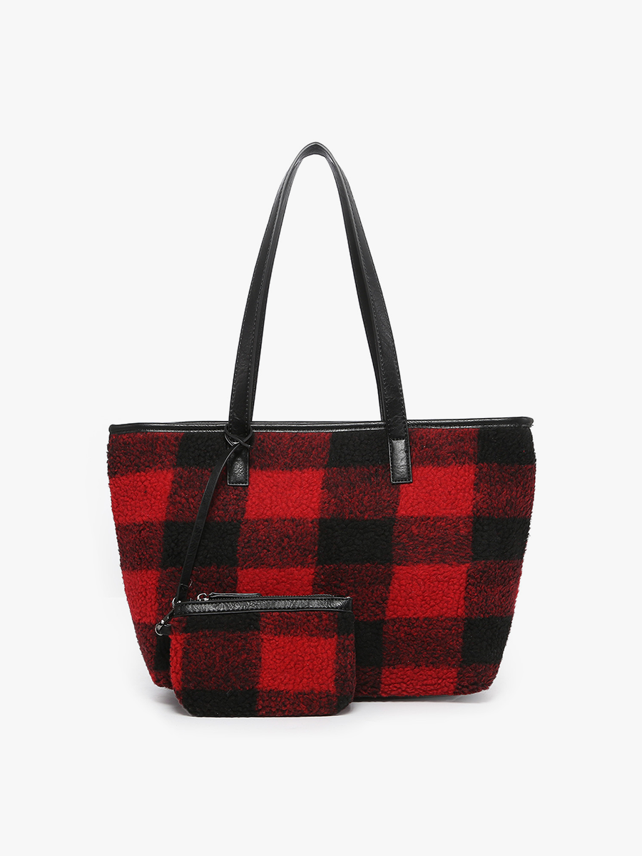 Jen & Co. - Wholesale Tote Bag - Women's - M2179SHP Goldie Sherpa Plaid Tote w/ Pouch0