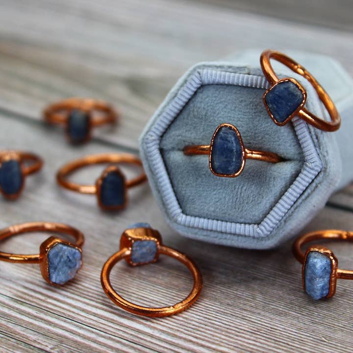 Sapphire Crystal Ring- Blue Corundum Raw Stone Jewelry for wholesale by Meraki Rame