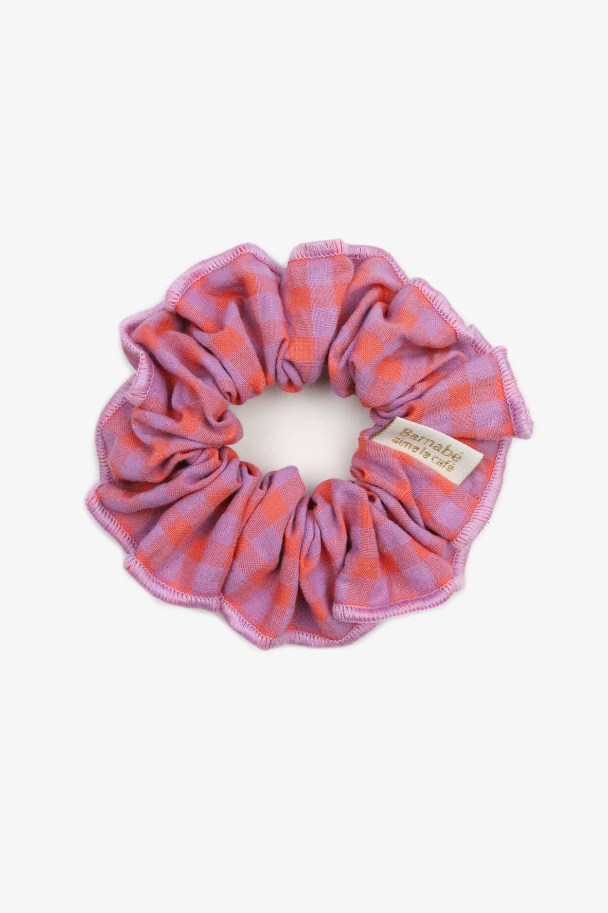 BARNABÉ AIME LE CAFÉ - Wholesale Scrunchie - Women's - Gingham Fabric Hair Scrunchie with Contrasting Overlock5