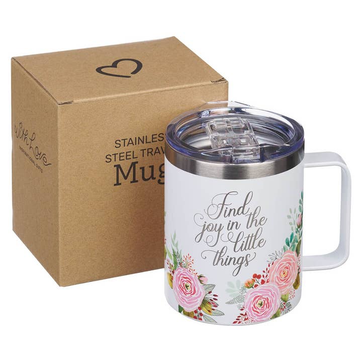 Christian Art Gifts - Vente Gourde/bouteille isotherme - Tasse SS Camp Trouvez de la joie dans les petites choses1