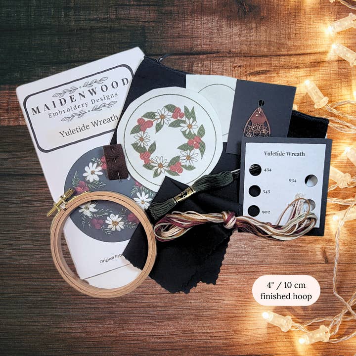 Maidenwood Embroidery Designs - Wholesale DIY Craft Kit - Yuletide Wreath Hand Embroidery Kit2