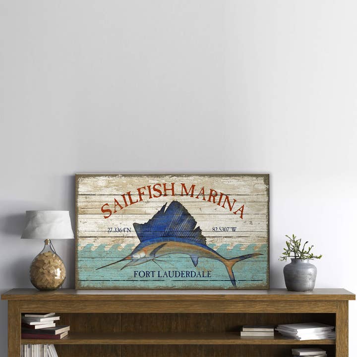 Old Wood Signs - Wholesale Sign - Sailfish Marina - Wood & Metal Wall Art