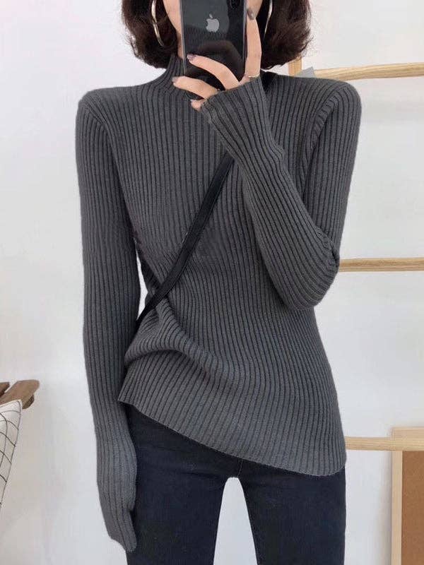 ShieldChic – Großhandel Strickpullover – Damen – 9 Farben Strickpullover mit geteiltem Gelenk und hohem Kragen4