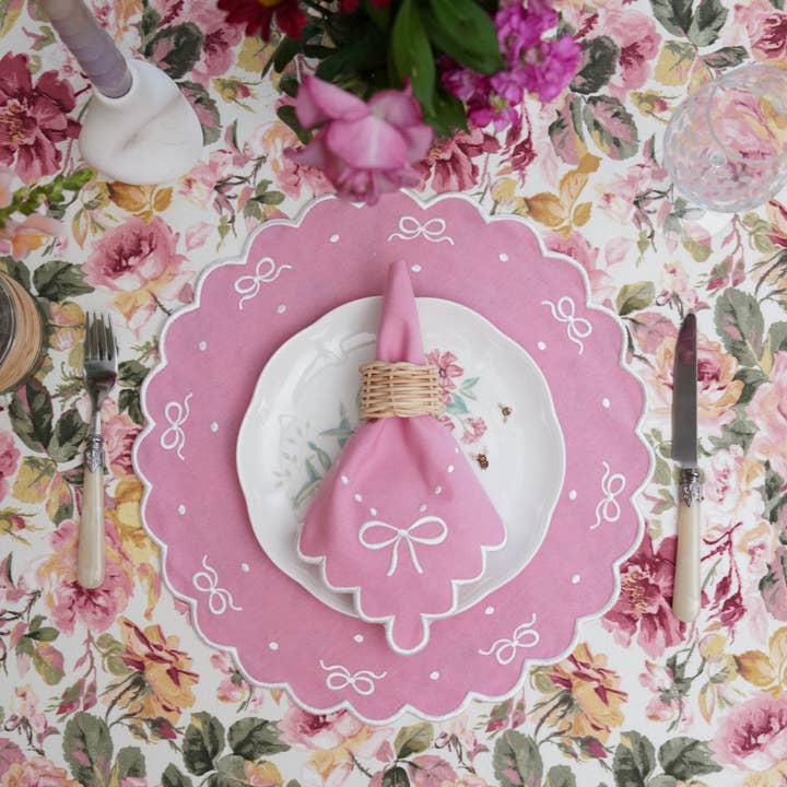 RIBBIA PINK ROUND FABRIC PLACEMAT & NAPKIN SET for wholesale by PNR Decor