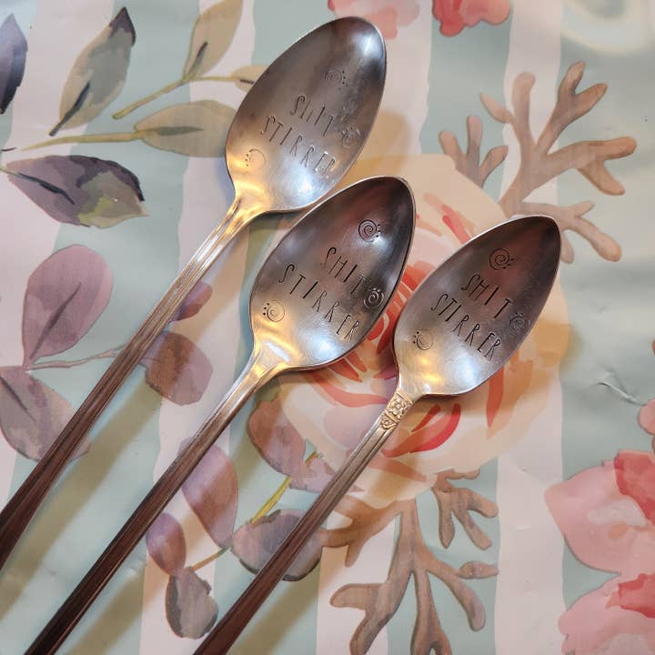 juNxtaposition® - Wholesale Serving Utensil - hand stamped vintage spoon SH*T STIRRER1