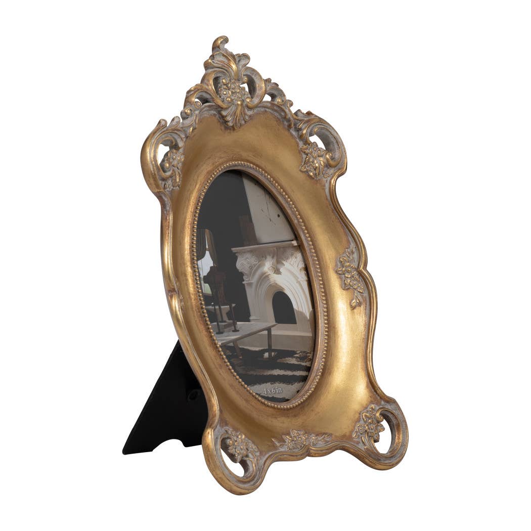 Sagebrook Home - Wholesale Picture Frame - Photo Frame - Gold Resin Decorative Baroque Oval, 4x6 in.5
