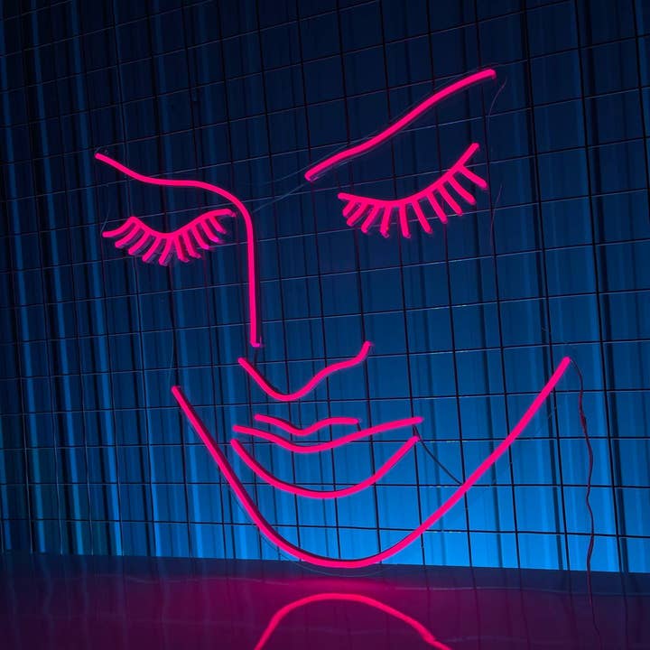Menina Face Art Line Neon Sign, Decoração retro Wall Art por atacado de Glow Neon