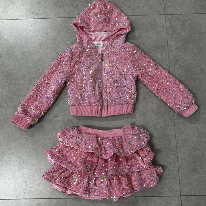 Ellie and Mila - Venta al por mayor Conjunto de camiseta y pantalón - Niños - Conjunto de dos piezas rosa con lentejuelas9