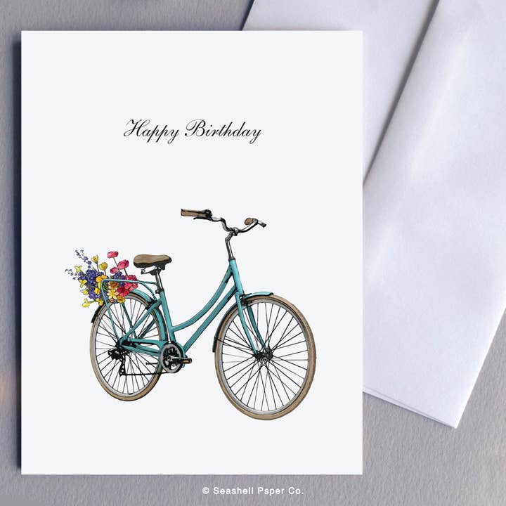 Geburtstag Retro Fahrradkarte mit Blumen für den Großhandel von Seashell Paper Co.