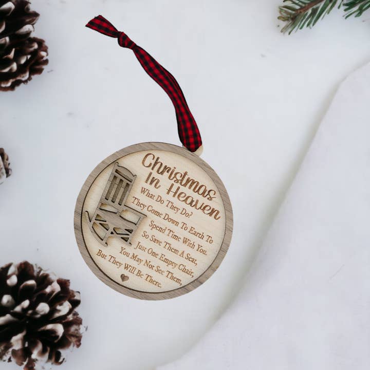 Woodlander Workshop - Wholesale Ornament - Christmas in Heaven Print Memorial Christmas Ornament