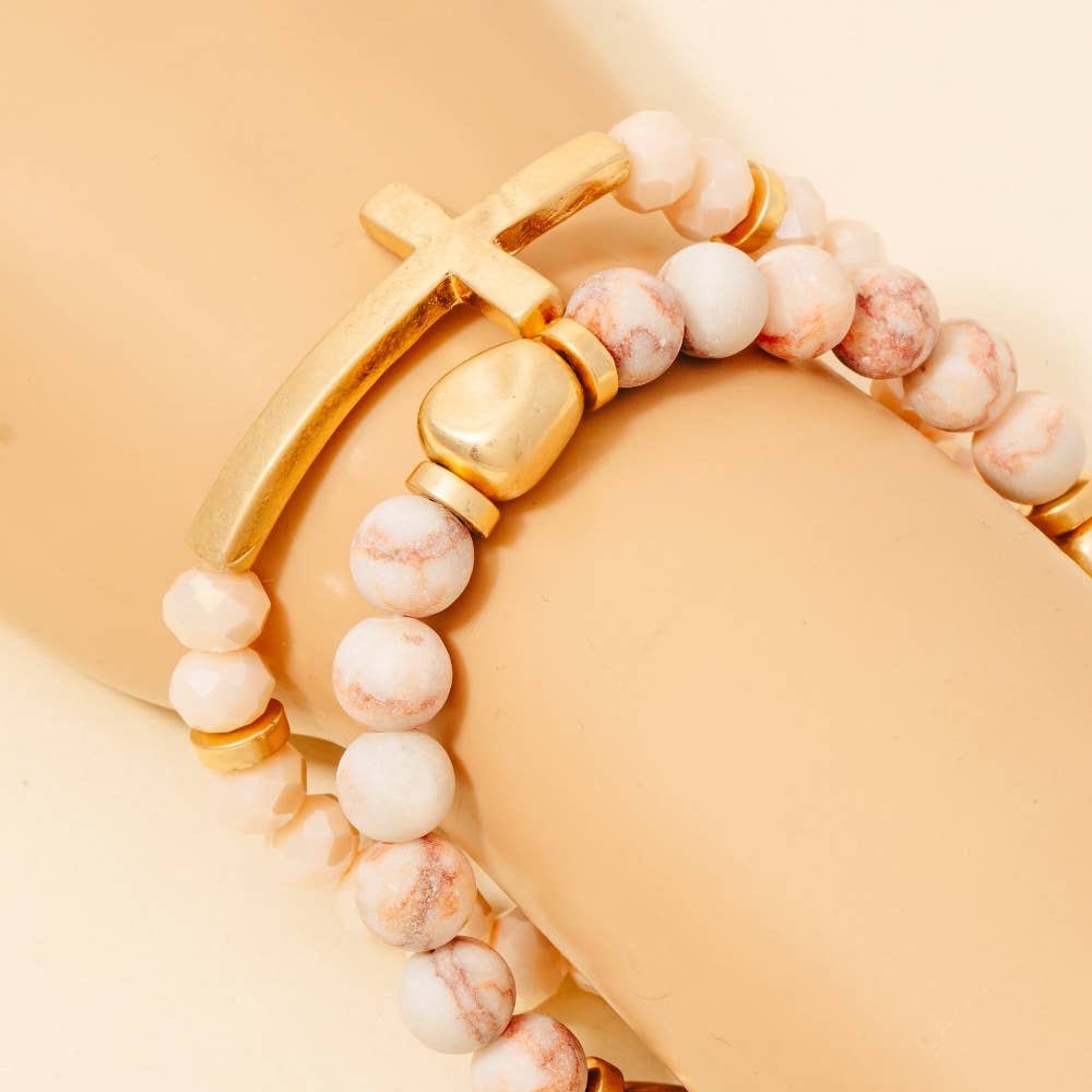 Anarchy Street – Engroshandel Perlearmbånd – Cross Charm Stone perlearmbånd sæt6