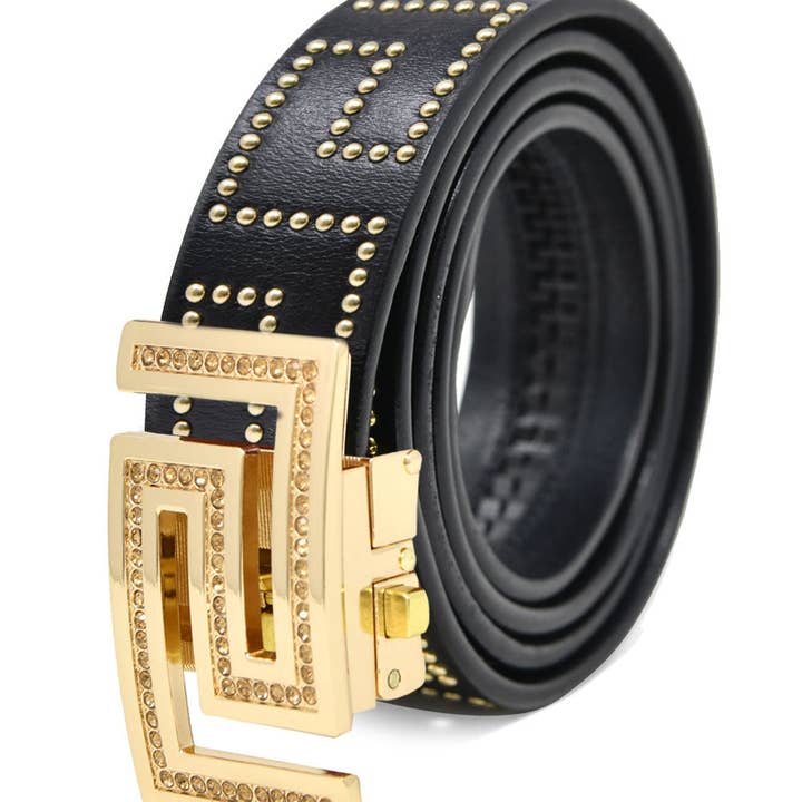 BARABAS - Wholesale Belt - Women's - Rhinestone Greek Pattern Buckle Belts BK8149