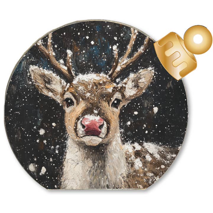 ORNAMENT DECORATIVE TABLETOP SITTER- RUDOLPH ART SNOWING for wholesale by Jarmz Designs