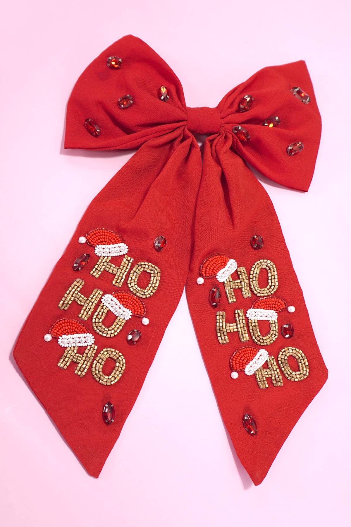 JOSSLYN by wall to wall - Wholesale Hair Pin - CHRISTMAS HO HO HO BOW SEED BEAD HAIR CLIPS | 91HC45302