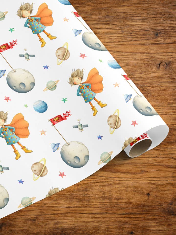 Mother's Day Gift Wrap, Super Mum Moon Wrapping Paper for wholesale by Under the Oak Tree