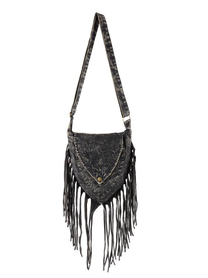 Saco triangular com franja de algodão caiado em pedra por atacado de Earth Divas