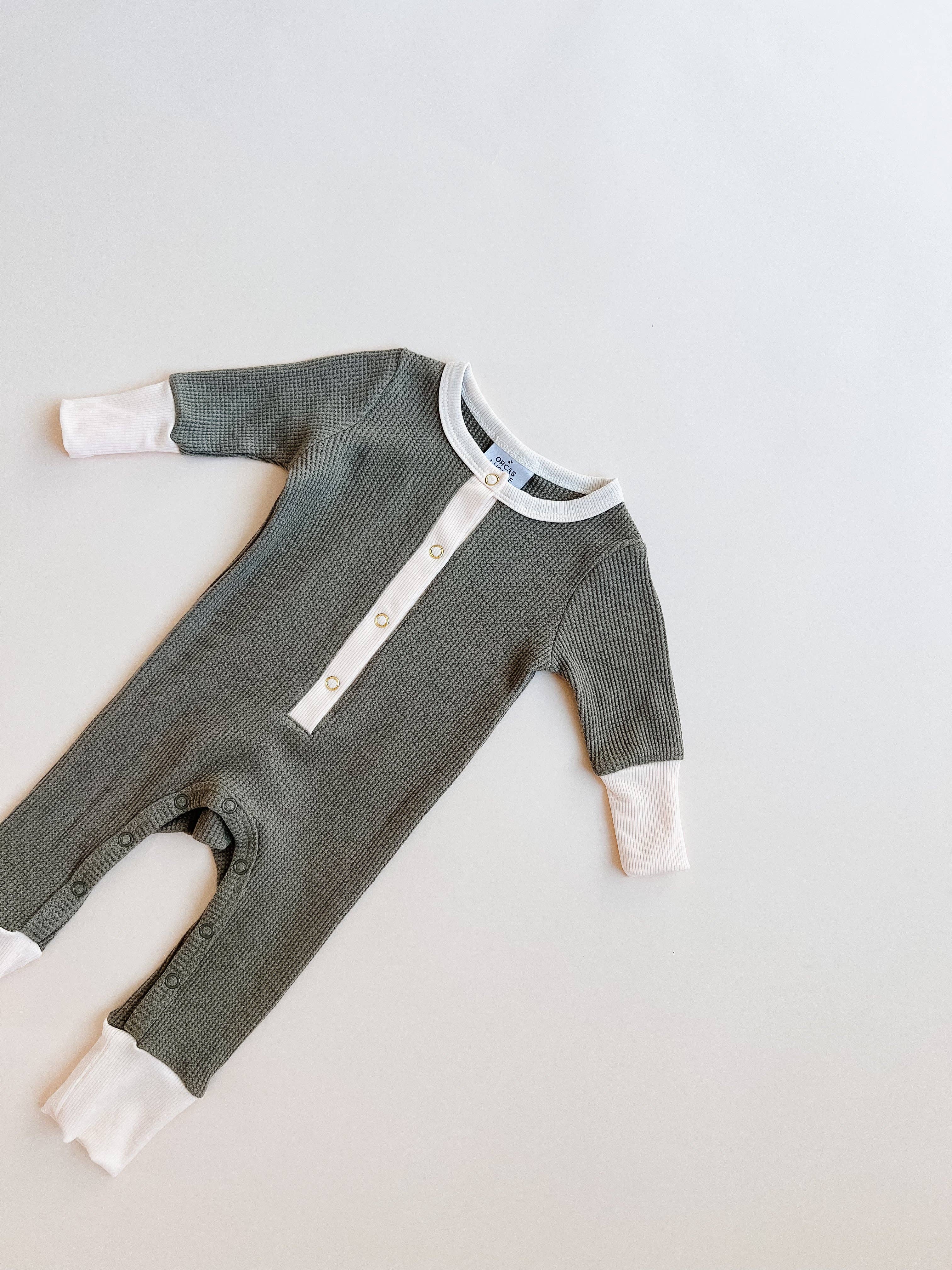 Orcas Lucille - Vente Barboteuse – bébé - Barboteuse en maille - Olive1