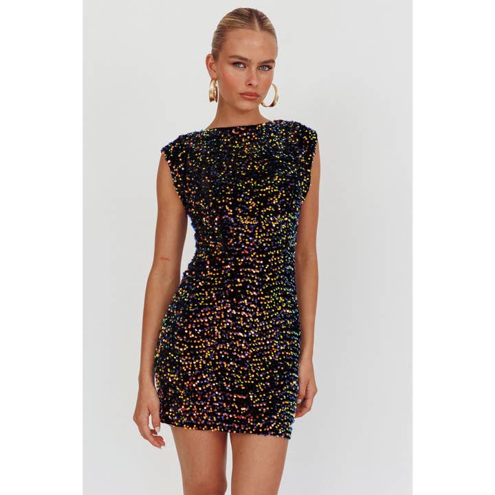 SLEEVELESS SEQUIN MINI DRESS / 64677D for wholesale by One and Only Collective