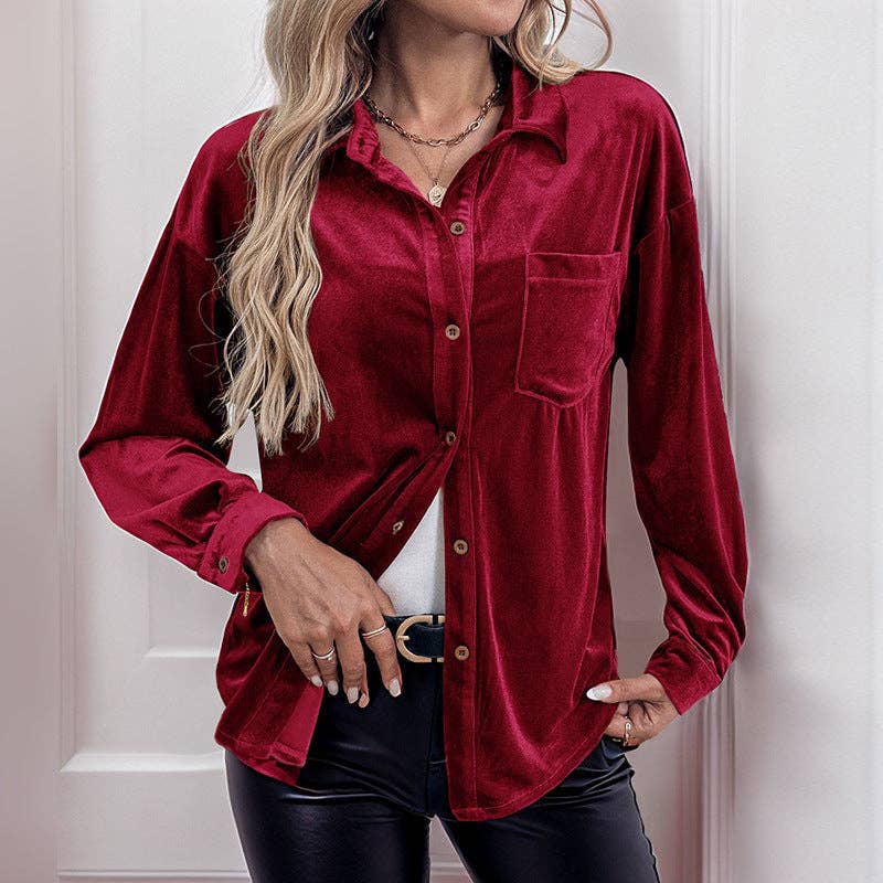 safistyle - Wholesale Button Down Shirt - Women's - Velvet Lapel Long Sleeve Cardigan Top for Women4