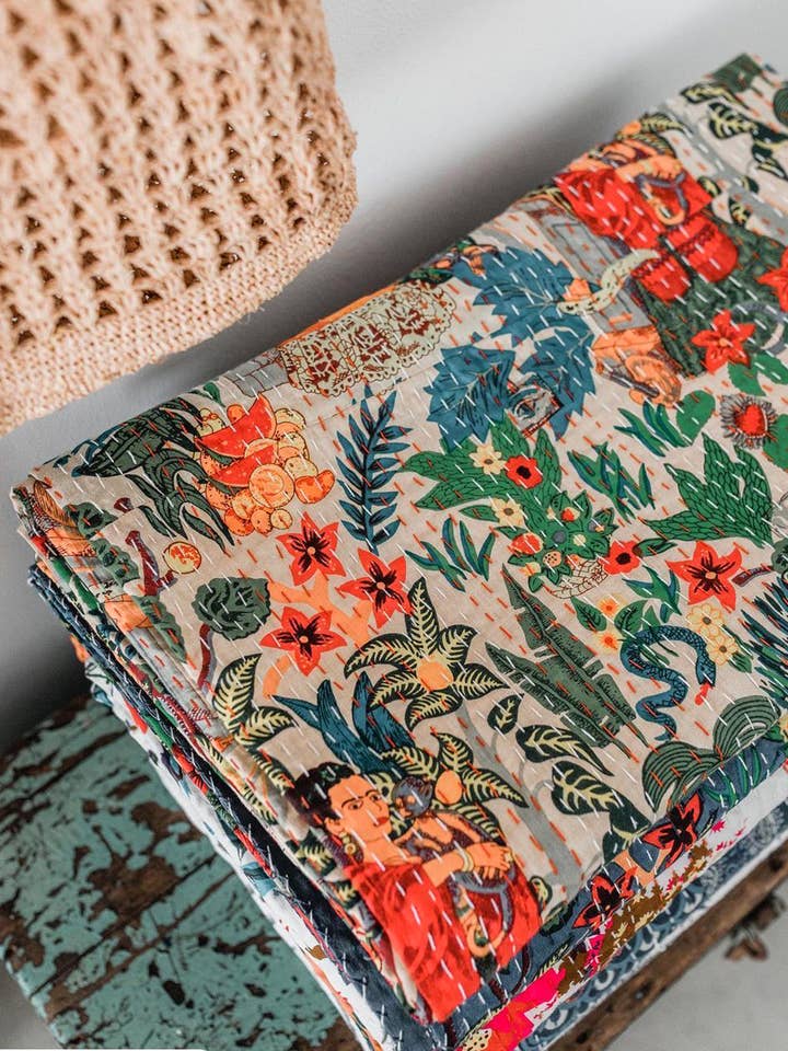 Colcha/manta Kantha de algodón, tamaño queen para venta al por mayor de Homesoul