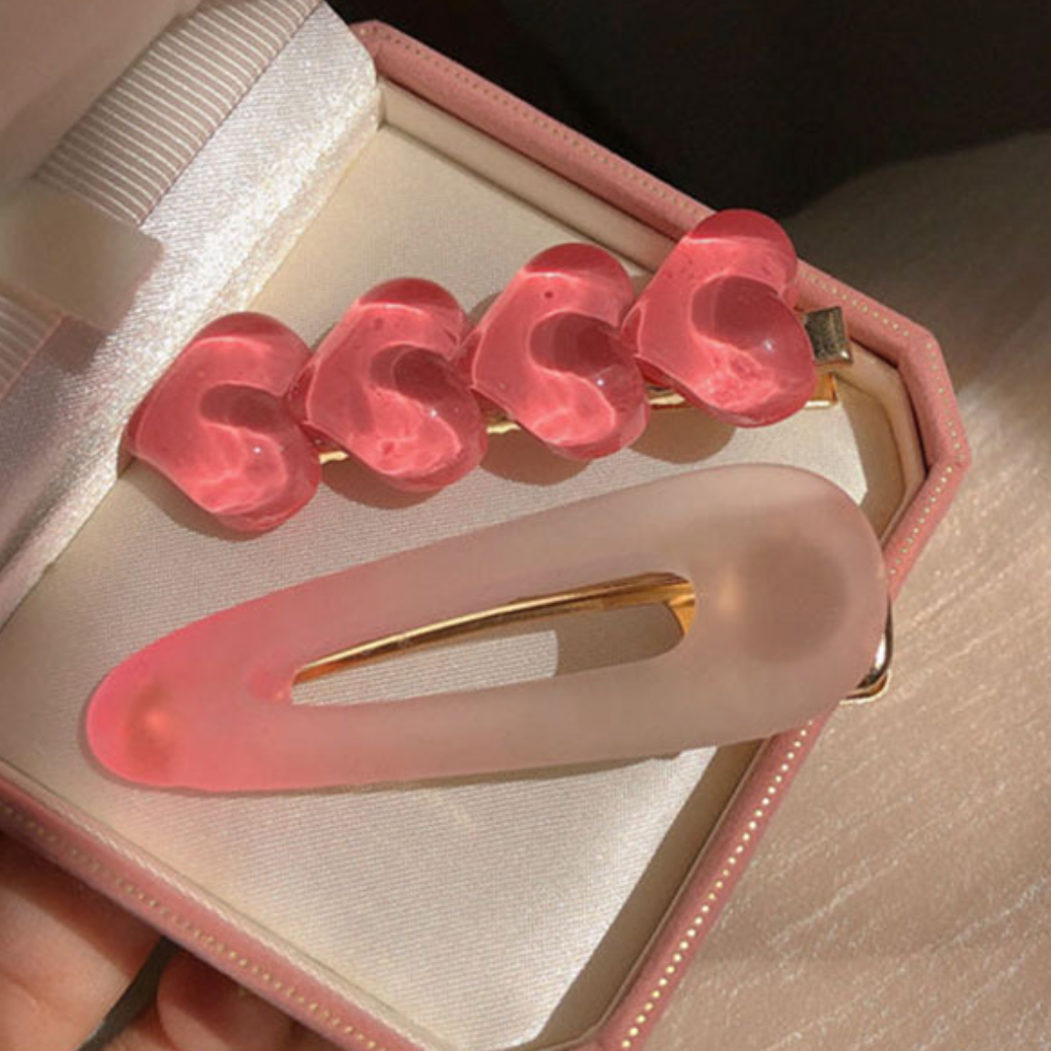 HC3004 Sweet Cute Pink Peach Heart Hair Clip Set Girlishness for wholesale on Faire3