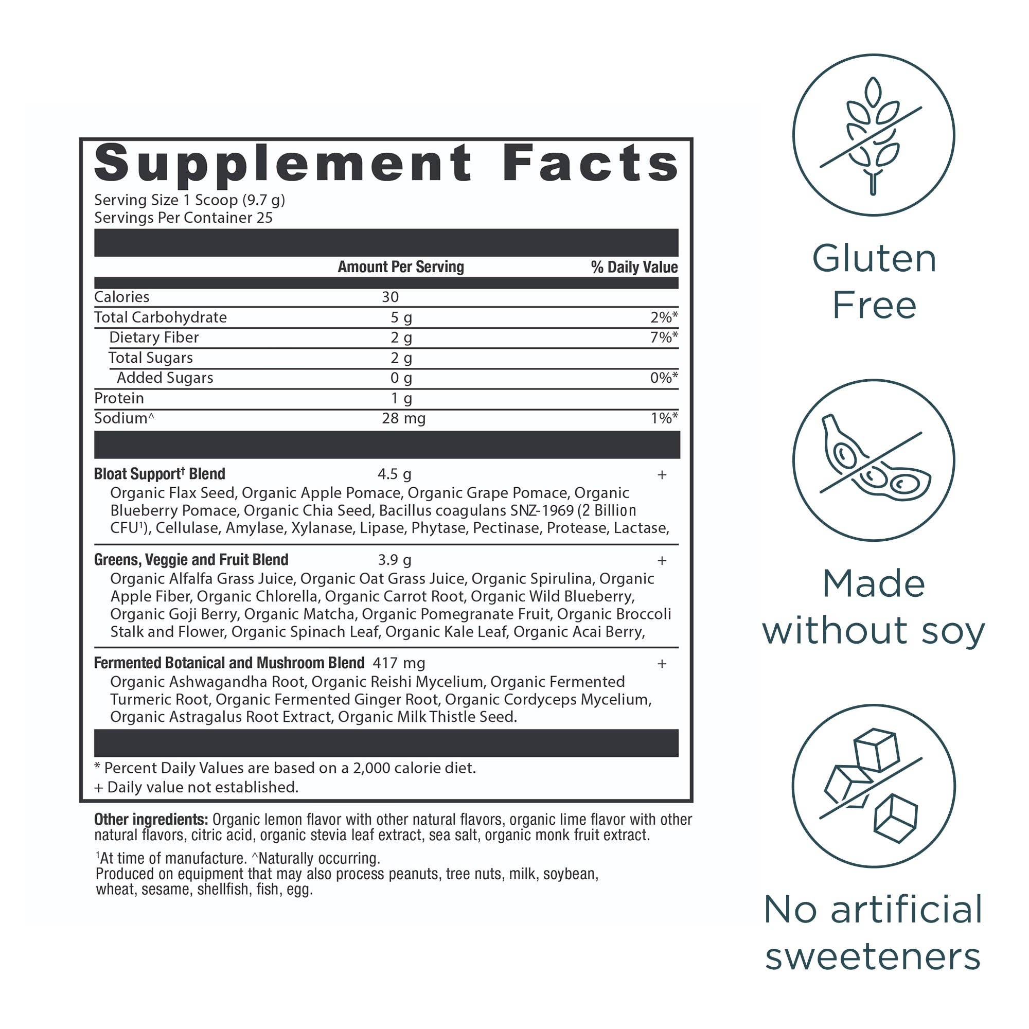 Ancient Nutrition - Wholesale Protein/Superfood Powder - Organic SuperGreens Bloat Relief† | Powder Citrus Apple Flavor (25 Servings)1