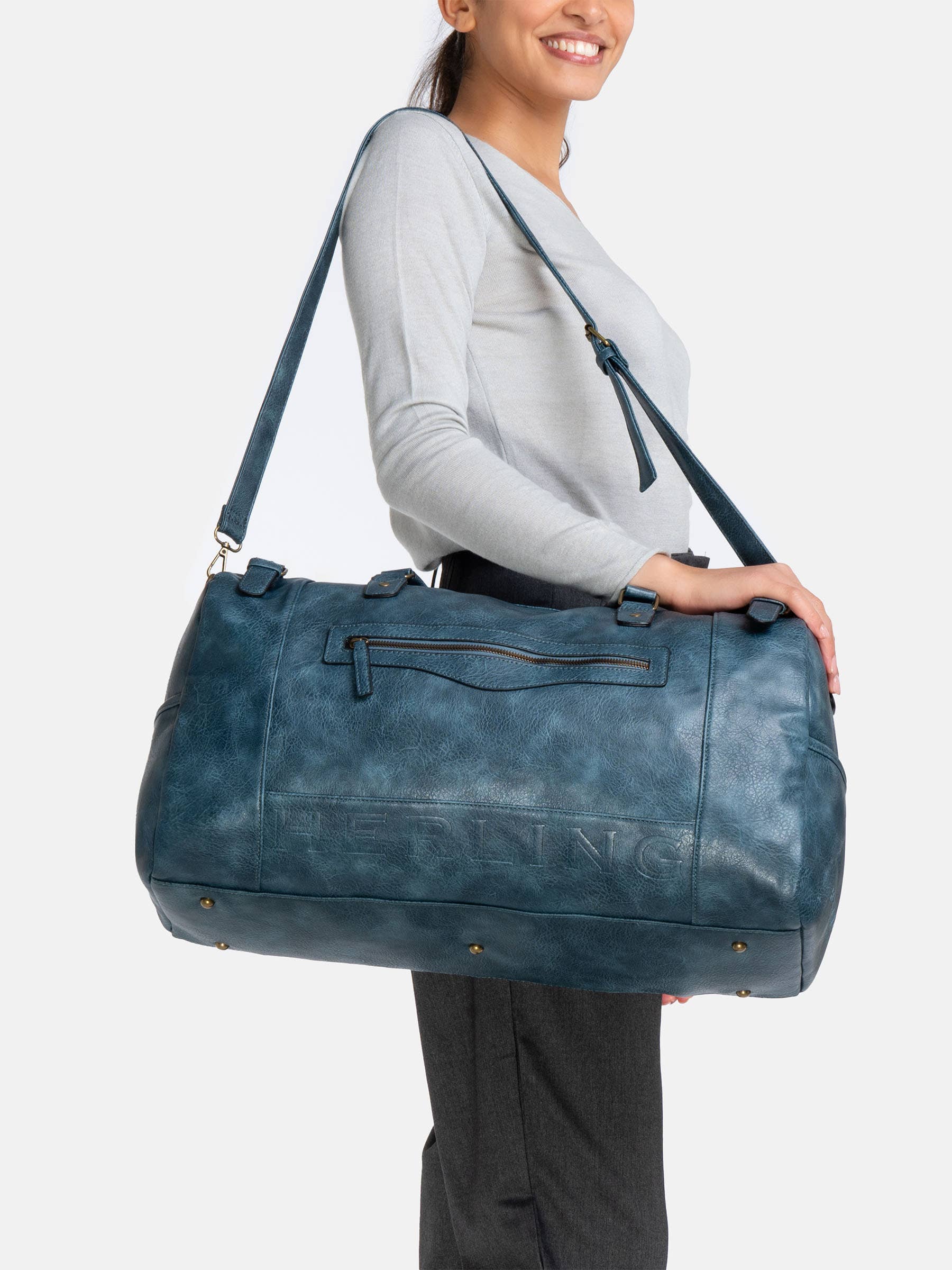 Herling – Saco de viagem - Unissexo por atacado – Herling - Bolsa de viagem vintage grande em couro PU6