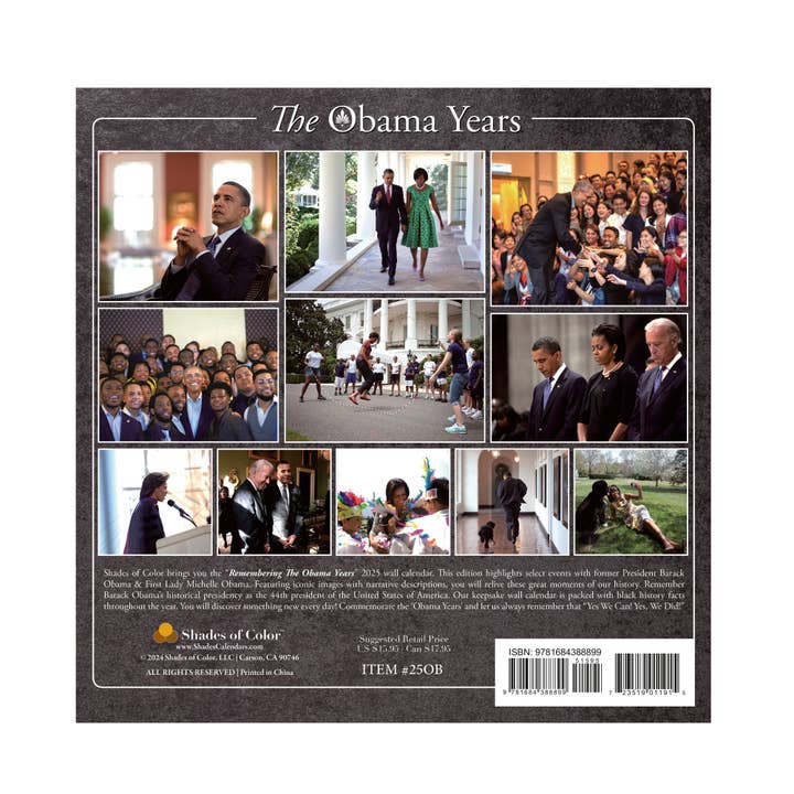 Shades of Color, LLC - Wholesale Calendar - 2025 The Obama Years Wall Calendar