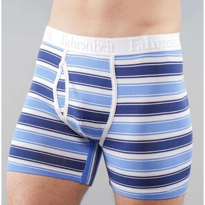 Boxer Brief/Roupa interior masculina de algodão com riscas azuis e brancas por atacado de Fahrenheit