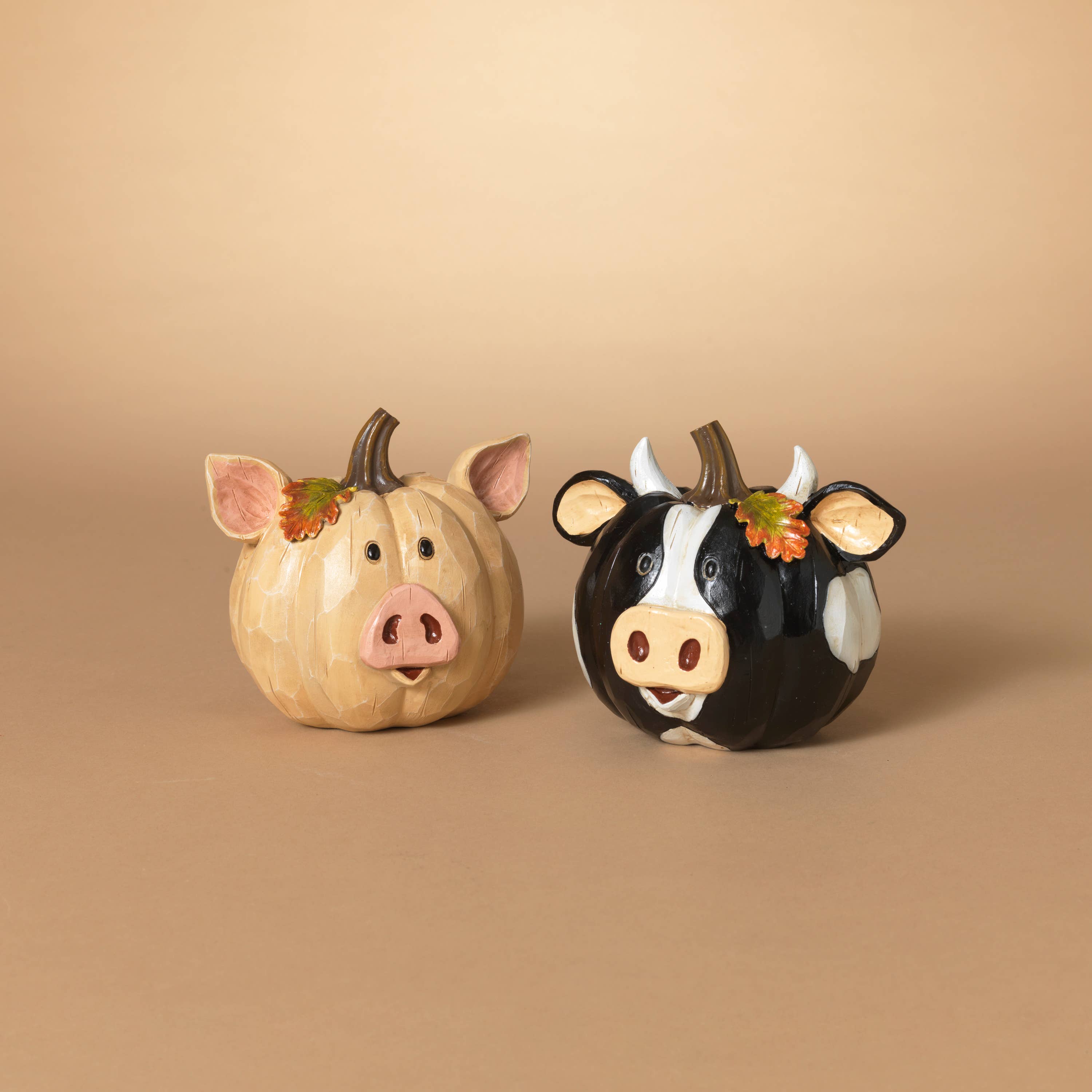 The Gerson Companies - Wholesale Decorative Figurine - Gerson Fall/Harvest 4.7"H Resin Harvest Pig & Cow Pumpkin, 20