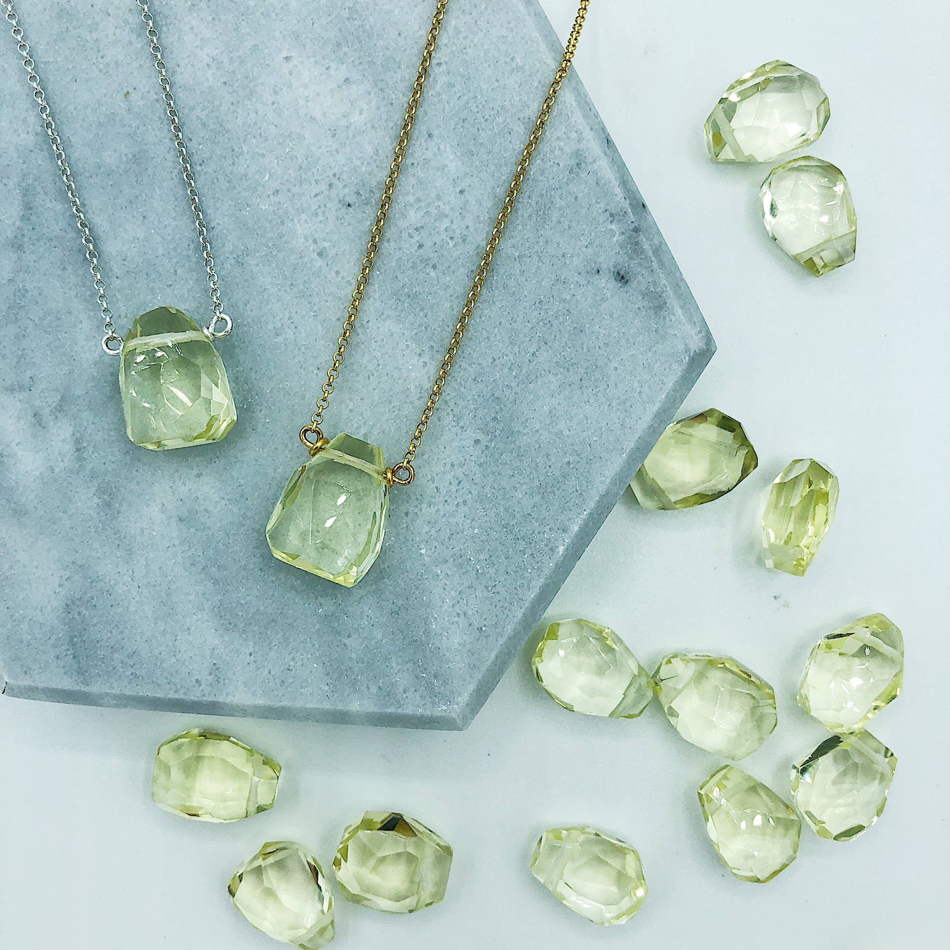 Third & Co. Studio - Wholesale Pendant/Charm Necklace - Hand-cut Faceted Lemon Topaz Teardrop Necklace1
