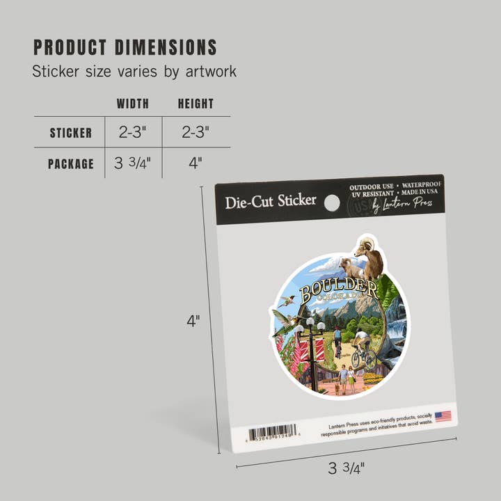 Lantern Press - Wholesale Sticker - STICKER Boulder, Colorado, Montage Views4