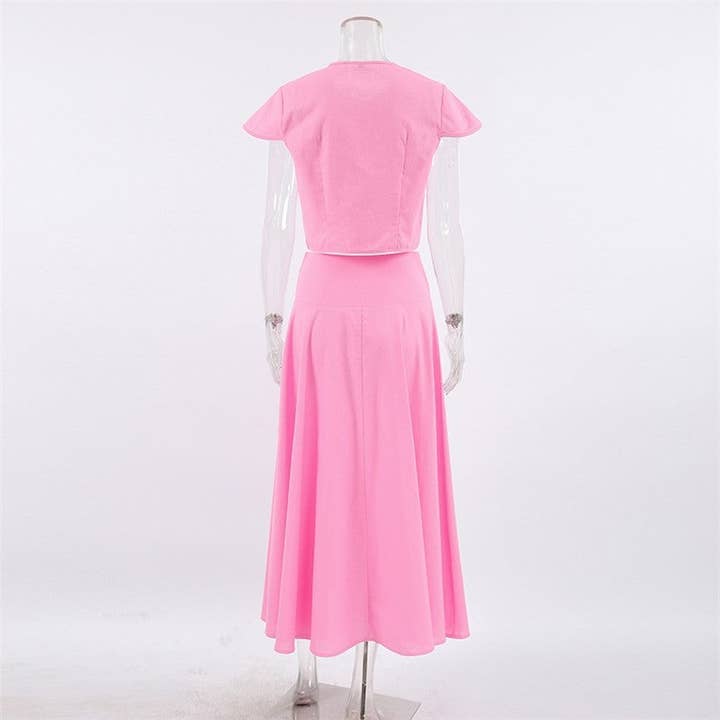 CANDY PINK Solid Color Tee A-Line Skirt Set for wholesale on Faire8
