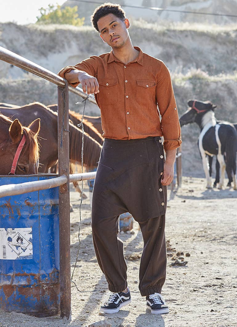 BohoClandestino - Wholesale Pants - Men's - Tie Waist, Men's Winter Harem Pants in Brown2