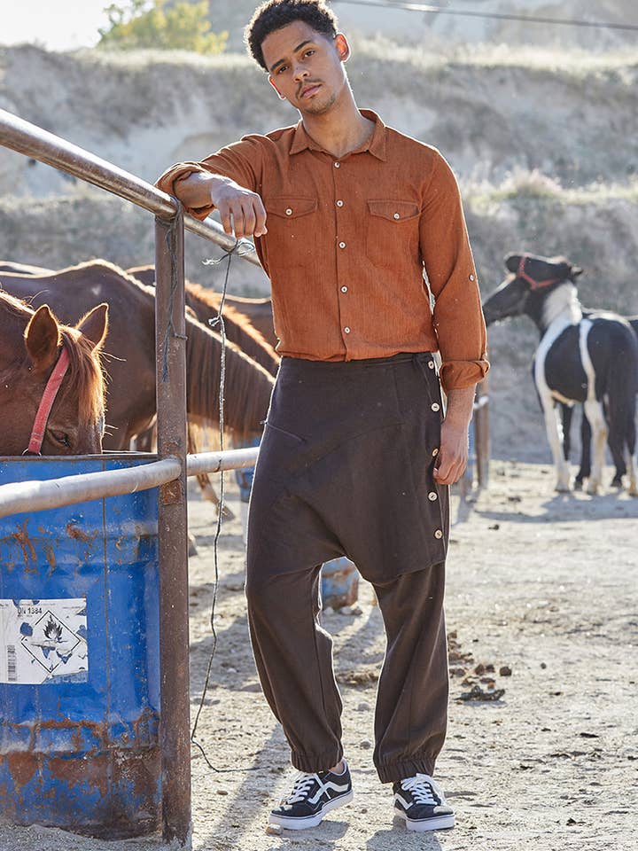 BohoClandestino - Wholesale Pants - Men's - Tie Waist, Men's Winter Harem Pants in Brown2