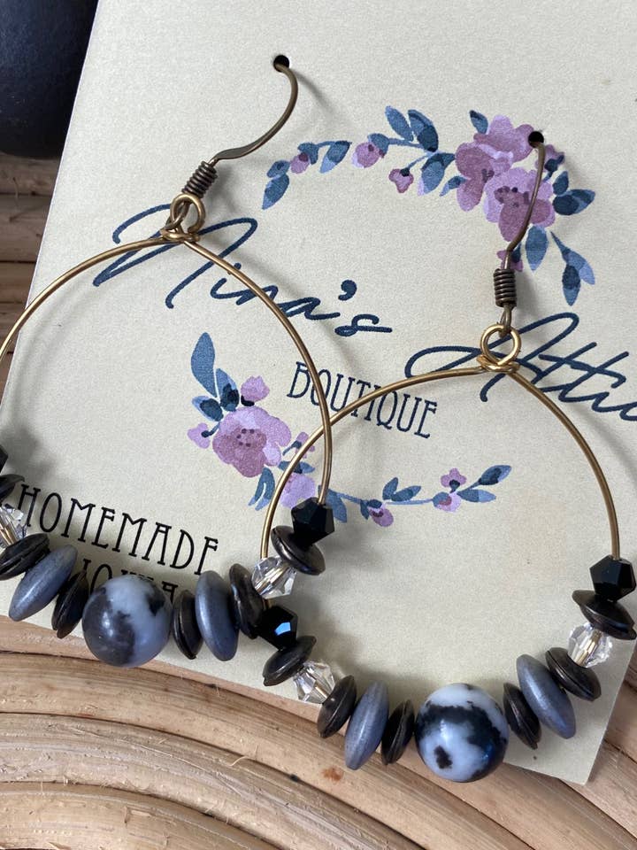 Black + Gray Beaded Hoops for wholesale by Nina’s Attic