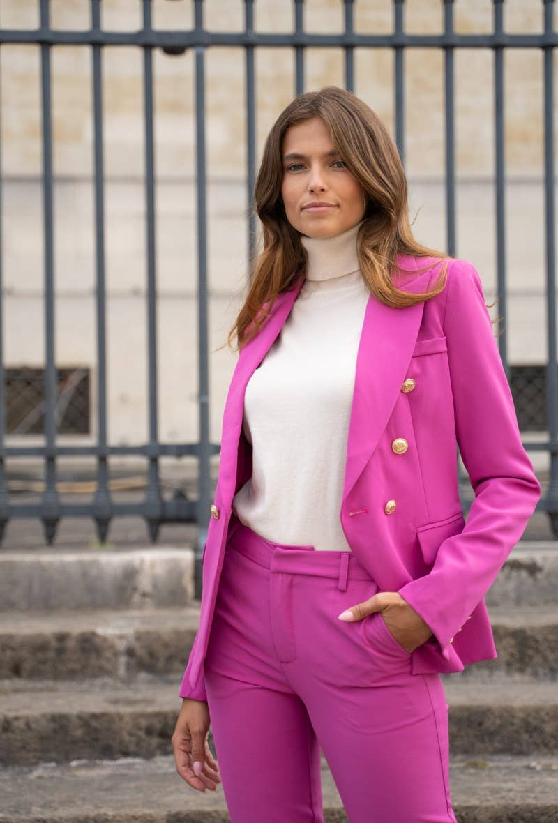 Attentif Paris - Wholesale Blazer - Women's - [Timeless] Fitted double-breasted blazer with gold buttons49