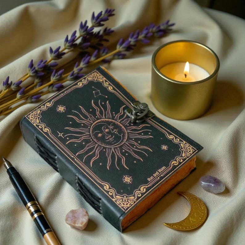 Leatherooze - Wholesale Journal Cover - Sun & Moon Leather Journal – Vintage Wiccan Grimoire5