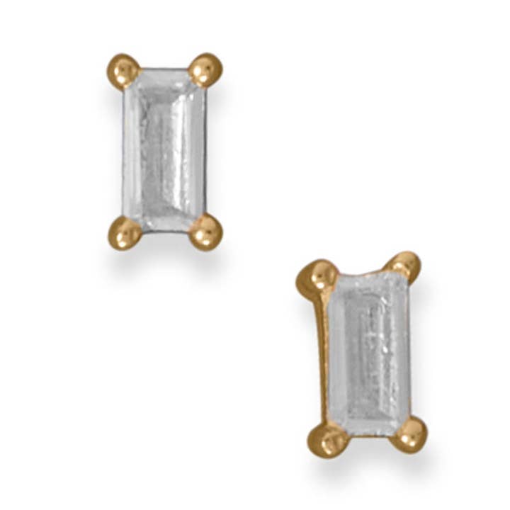 Silver Stars Collection – Brincos de pino por atacado – Brincos de perno Baguette CZ banhados a ouro de 14 quilates0